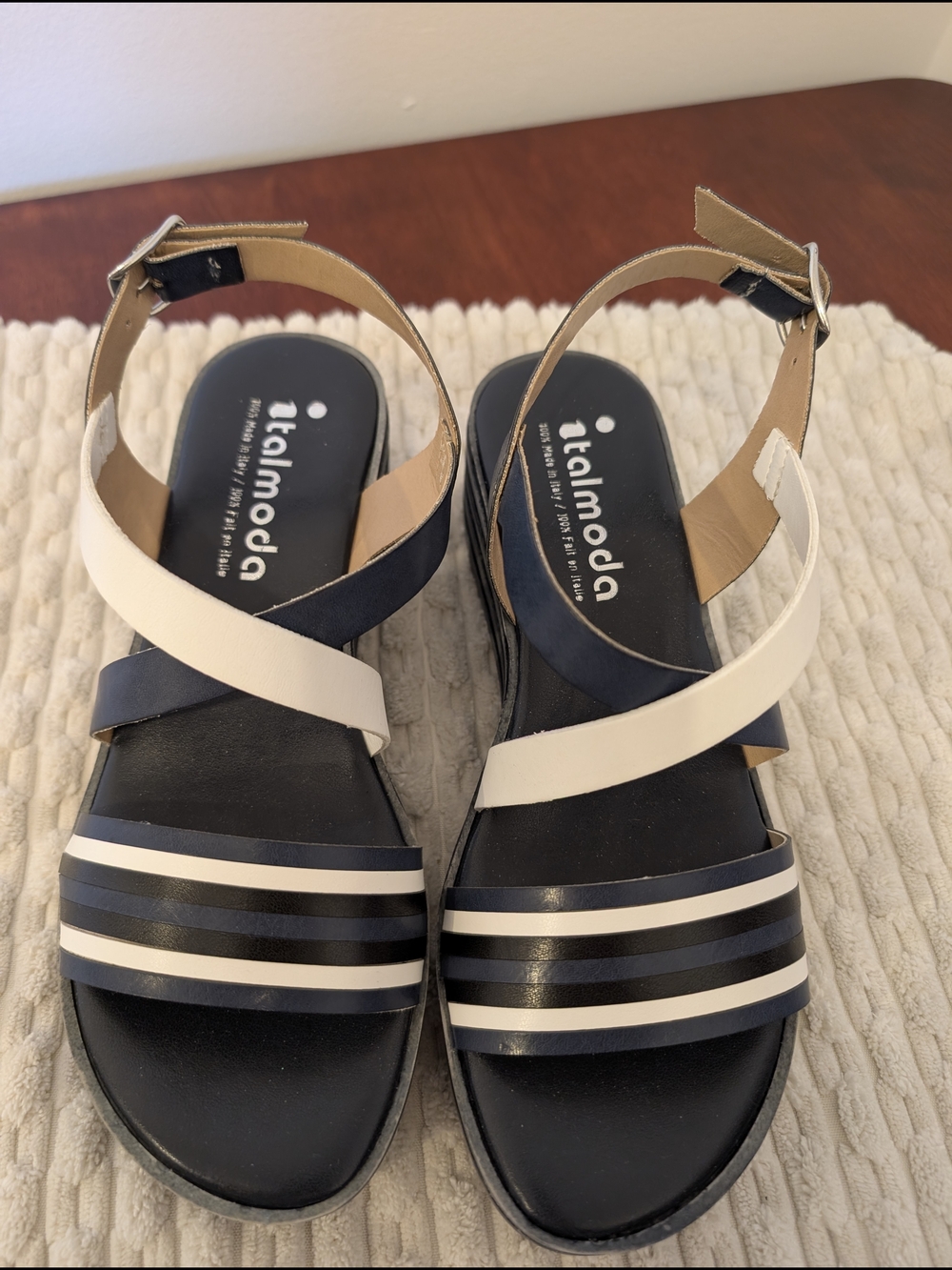Navy & White Cross-Strap Women's Sandals